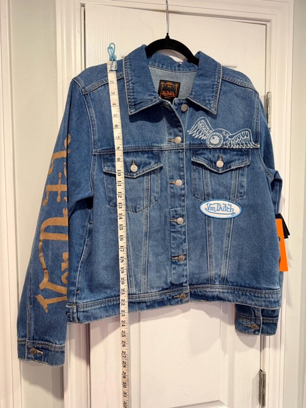 NWT Von Dutch Size L Trucker Y2K Logo Graphic Embroidered Patch Jean Jacket - Picture 6 of 15